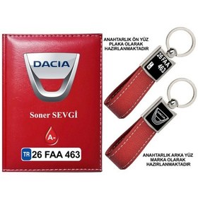 Resim Plakanıza Özel Dacia Logolu Kırmızı Ruhsat Kabı Ve Anahtarlık 
