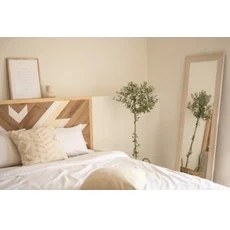 Resim Postotto Çift Kişilik Ahşap Yatak/Baza Başlığı 