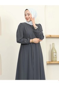 Resim Krep Kumaş Tesettür Ferace / F0134 - Antrasit Antrasit 