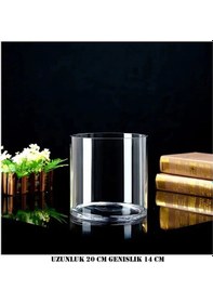 Resim Silindir Cam Vazo Dekoratif Delizli El İmalati15 Cm Cap 20 Cm Yükseklik Beyaz 