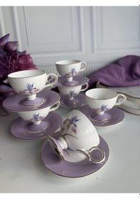 Resim Türk Kahve Fincanı Iris 6 Kişilik 12 Parça Renkli 