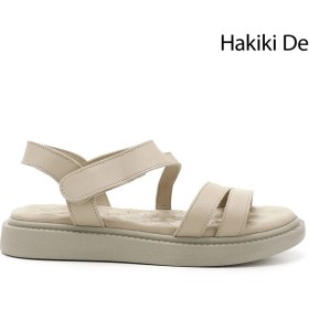 Resim Gönderi(r) Kadın Bej Cırt Bantlı Dolgu Taban Hakiki Deri Comfort Sandalet 