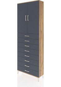 Resim Arges Dolap 3 Raflı 8 Çekmeceli 2 Kapaklı 88x30x243 Çam-antrasit Çam 