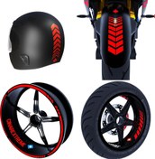 Resim Moto Rider 4'lü Sticker Seti Bayrak Kırmızı İç Dış Jant Şeridi Kask ve Çamurluk Çınar Extreme Çınar Extreme