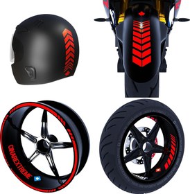 Resim Moto Rider 4'lü Sticker Seti Bayrak Kırmızı İç Dış Jant Şeridi Kask ve Çamurluk Çınar Extreme 