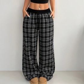 Resim Kadınlar için Rahat Bol Y2K Tarzı Tartan Geniş Bacaklı Pantolon, Bahar/Yaz için Cep, Bağcıklı Bel ve Rahat Kesim ile. 