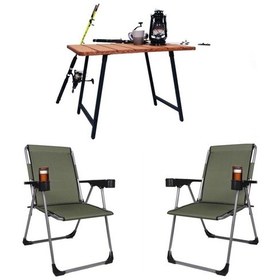 Resim Alin Metal 2''li Lüks Bardaklı Kamp Sandalyesi Ve Masa Set Haki Haki 