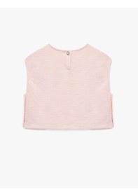 Resim Koton İnci Düğme Detaylı Bisiklet Yaka Kolsuz Crop Tüvit Bluz Pembe 6skg60040ak Gül 