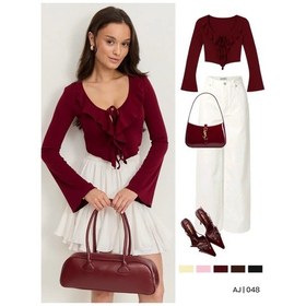 Resim Asjs 048 Bantlı Kısa Üst - Uzun Kollu, Bağcıklı 432611271 Bordo 