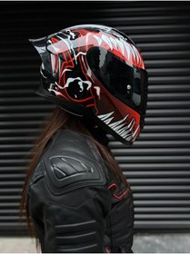 Resim Rivox R1 Venom Siyah Vizörlü Kapalı Kask (Güneş Vizörlü) 