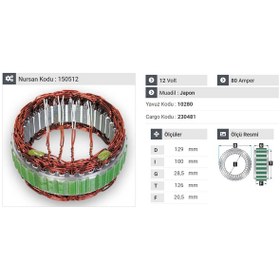 Resim 12v Alternatör Statör 80 A 4 Uçlu klimalı Mıtsubıshı L200/l30 N11.362 