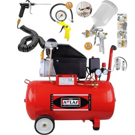 Resim Attlas 2 HP 50 Litre Monofaze Hava Kompresörü + 5 Parça Havalı Alet Seti | Profesyonel Kullanım 