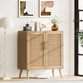 Resim Rattan (Jüt Kumaş) Kapaklı Çok Amaçlı Dolap – %100 Mdf, Şık ve Dayanıklı, 75 cm Genişlik, Mutfak – Salon – Antre Kullanımına Uygun 