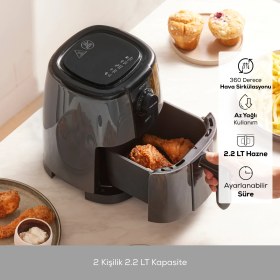 Resim Karaca Smart Cook 60 Dakikaya Kadar Zaman Ayarlı Compact Airfryer Space Grey 2 Kişilik 