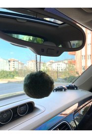 Resim S&E TASARIM Haki Peluş Ponpon Dikiz Süsü Dikiz Aynası Süsü Taşlı Ipli 