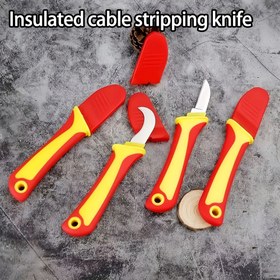 Resim İki Elektrikçi Bıçağından Oluşan Yalıtımlı Kablo Sıyırma Seti, Düz ve Kavisli Bıçaklar ile Birlikte El Kablo Sıyırma Araçları 