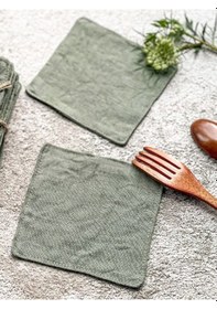 Resim Bardak Altlığı Keten Kumaş Yeşil 6 Adet Yeşil 
