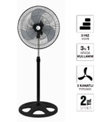 Resim Erdem Store 3in1 Çelik Vantilatör 90w Sanayi Tipi 3 Kanatlı Pervane Ayaklı 18'' Duvar-Masaüstü-Yerde Serinletici 