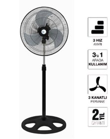 Resim Erdem Store 3in1 Çelik Vantilatör 90w Sanayi Tipi 3 Kanatlı Pervane Ayaklı 18'' Duvar-Masaüstü-Yerde Serinletici 