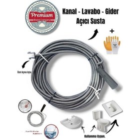 Resim Premium Klozet Lavabo Gider Açıcı 10 Metre 9 Mm Özel Uç Aparatlı Kanal Susta + Eldiven 