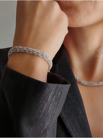 Resim Zırh Örgü Model Çelik Zincir Dokuma Kolye Bileklik Set Gümüş 