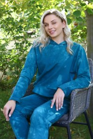 Resim Moda Kadın Pamuk Kapşonlu Cepli 3 İplik Turkuaz Eşofman Takım Turkuaz 