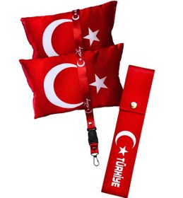 Resim Türk Bayrak'lı Oto Boyun Yastığı & Ayna İpi & Tampon Çeki İpi 
