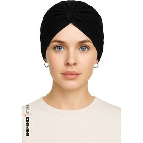 Resim Enefendi Düğümlü Dış Bone Siyah Hazır Bağlı Sosyete Yarım Şal Modeli Tesettür Rahat Ve Şık Bone Çok Renkli 