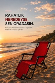 Resim DEKOZUM MİSTRAL Katlanabilir Şezlong Kamp Sandalyesi Plaj Koltuğu Taşınabilir 