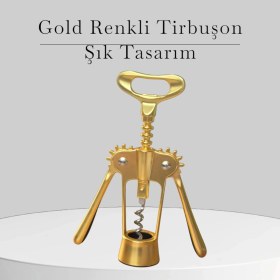 Resim Çelik Tirbuşon Gold Rengi Şık Tasarım 