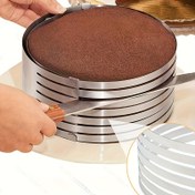 Resim 1 adet Ayarlanabilir 15.24-20.32 cm Paslanmaz Çelik Yuvarlak Kek Dilimleyici - Eşit Katmanlar, Mousse & Ekmek Kesimi için Mükemmel, Geri Çekilebilir Bıçaklarla DIY Pişirme Aksesuarı, Gıda Güvenliği 