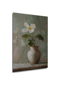Resim Beyaz Çiçekli Vazo Yağlı Boya Görünümlü Dekoratif Ahşap Ev,Antre,Salon,Ofis,Mutfak,Yatak Odası Tablo--- 40 X 30 