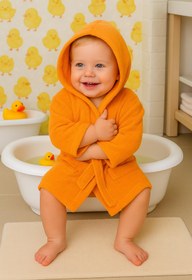 Resim CottonVerse Bebek & Çocuk Kapşonlu Bornoz - %100 Pamuk, Unisex Oranj - Oranj / 5-6 Yaş 