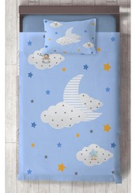 Resim Mekta Home Bebek Ve Çocuk Odası Bulut Üzerinde Uyuyan Kuzu Desenli Yatak Örtüsü Renkli 