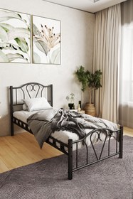 Resim ARGİMO Orkide Tek Kişilik Ferforje Metal Karyola Siyah 