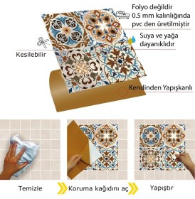 Resim Kendinden Yapışkanlı Banyo Mutfak Kaplama Fas 010 Karma Desenli Pvc Karo 30X30 cm (33 Adet) 3m2 