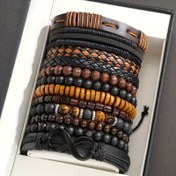 Resim 12'lük Boho Tarzı Erkek Bileklikleri, Vintage Tigrin Gözü ve Ay Taşı Boncukları, Örgülü Deri ve Sentetik Fiber Kordon, Günlük ve Parti Giyim için Moda Takı 