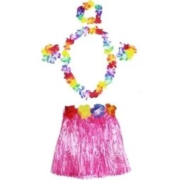 Resim Hawaii Kolye Etek Taç ve Bileklik Seti Pembe 