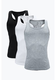 Resim Malabadi Erkek Siyah Beyaz Gri 3 Lü Paket %100 Pamuk Ribana Sporcu Atleti 3m039-e Siyah-beyaz-gri 