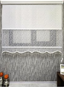 Resim Bbb Çift Mekanizmalı Desenli Boncuklu Tül Ve Stor Perde Ekru Mt4004b 001 