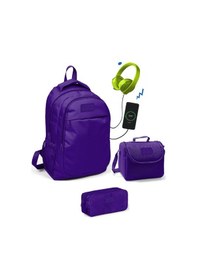 Resim Coral High Kız Çocuk Mor 3'lü Çanta Takımı - Usb Soketli 