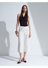 Resim Dilvin 72711 %100 Pamuk Culotte Pantolon-ekru 