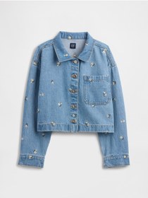 Resim GAP Kız Çocuk Açık Mavi Kids Relaxed Nakışlı Denim Ceket 