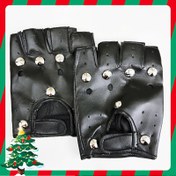 Resim 1 Çift Perçinli Yarım Parmak Punk Eldiven Yarım Parmak Eldiven Açık Parmak Performans Eldivenleri Noel Cadılar Bayramı El Süslemesi 