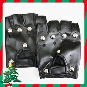 Resim 1 Çift Perçinli Yarım Parmak Punk Eldiven Yarım Parmak Eldiven Açık Parmak Performans Eldivenleri Noel Cadılar Bayramı El Süslemesi 
