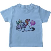 Resim Angemiel Baby Komik Unicorn Erkek Bebek Tişört Mavi B0672MDBBKETSRT 