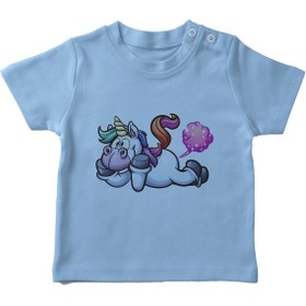Resim Angemiel Baby Komik Unicorn Erkek Bebek Tişört Mavi B0672MDBBKETSRT 
