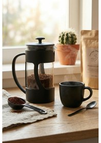 Resim 350 Ml Borosilikat Cam French Press & Siyah Modern Kahve Ve Bitki Çayı Demleme Gereci Siyah 