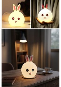 Resim 5 Farklı Renk Modlu Tavşan Figürlü Pofuduk Led Gece Lambası-yumuşak Dokulu Çocuk Odası Ve Dekoratif Şarjlı Ortam Işığı Renkli 