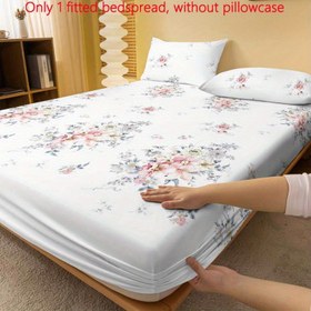 Resim 1 adet Modern Çiçek Desenli Lastikli Çarşaf, Polyester Kapitone Yatak Örtüsü Şık Çiçek Deseni ile, Makinede Yıkanabilir, 80-85gsm Kumaş Ağırlığı, 29cm'ye Kadar Yataklara Uyar - Yastık Kılıfı Dahil Değildir 